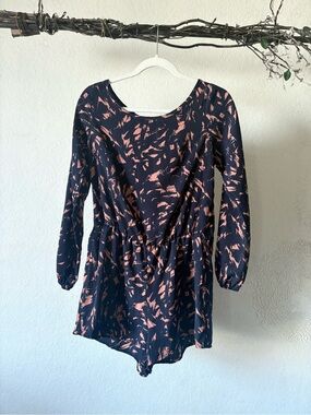 Dark Navy& Dusty Pink romper Brushstroke Print